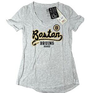 CCM NHL Boston Bruins Womens V-Neck Graphic T-Shirt Gray Size‎ S NWT